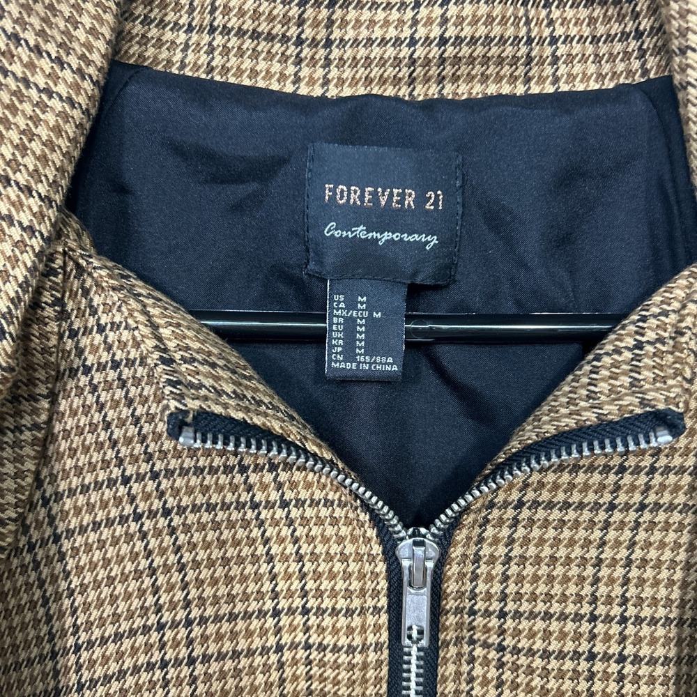 Brown Plaid Bomber Jacket M Soft Utility Modern Academia Fall Layer Street Prep‎ - Picture 4 of 8